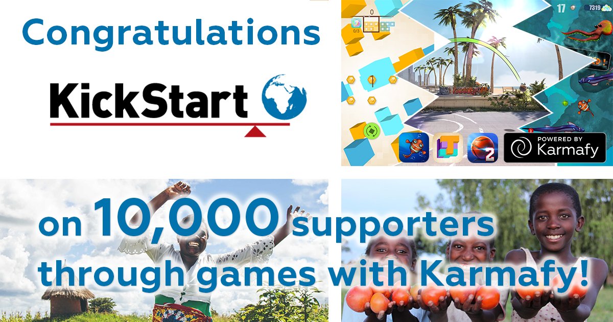 karmafylife's tweet photo. Congratulations @KickStart_Intl on 10,000 supporters in games with Karmafy! Let this be just the beginning! #charity #game #gamedev https://t.co/bzwmJmJ7U6