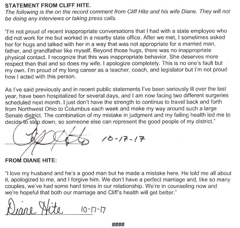 Statements from Cliff and Diane Hite.