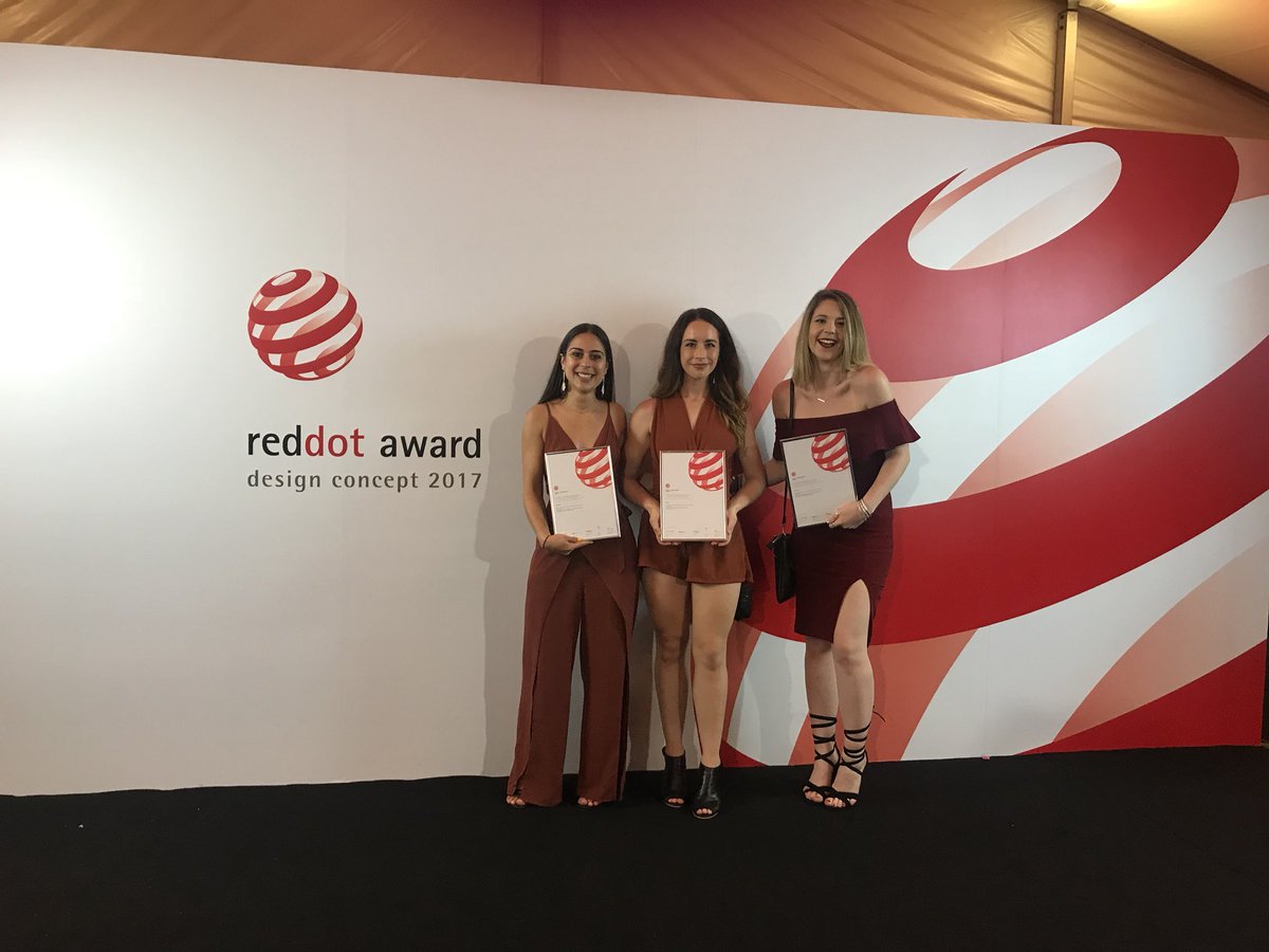 MaiaVisnovsky's tweet photo. Didn’t realise we lined up in height order... but in other news yay! @CoCA_VCD #reddotaward https://t.co/1xbcG5cyZc