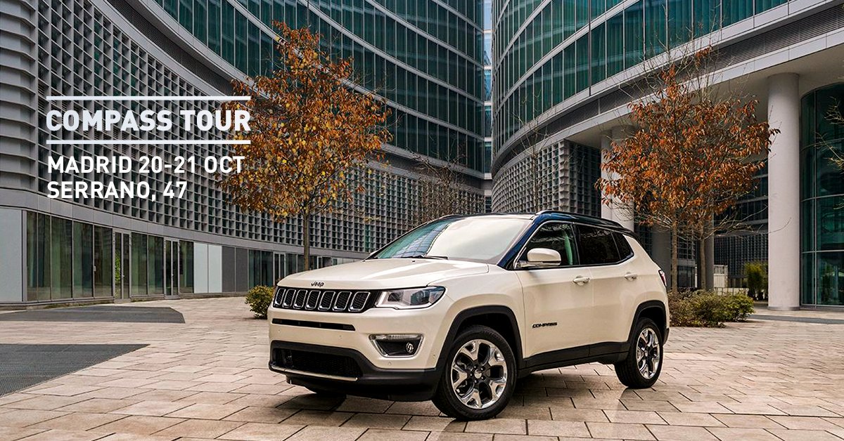 Jeep_es's tweet photo. ¡El #CompassTour de #JeepCompass🚙 llega a la capital! Te esperamos el 20-21 de octubre en Calle Serrano, 47. Ven y ¡que no te lo cuenten! https://t.co/L8kupc7zgX