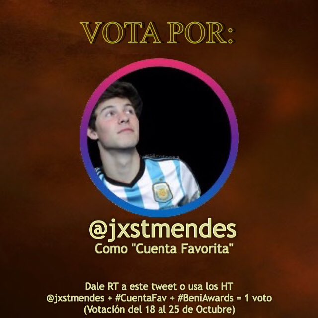 ShawnLatinAward's tweet photo. ¡Vota por @jxstmendes si es tu cuenta favorita! 👑
RT o manda tus tweets
#CuentaFav #BeniAwards https://t.co/fkuLm4AoBm