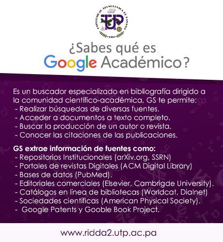 utprepositorio's tweet photo. Google Académico (en inglés, Google Scholar), es un buscador especializado en bibliografía dirigido a la comunidad científica-académica. https://t.co/4hTfTbwEA9