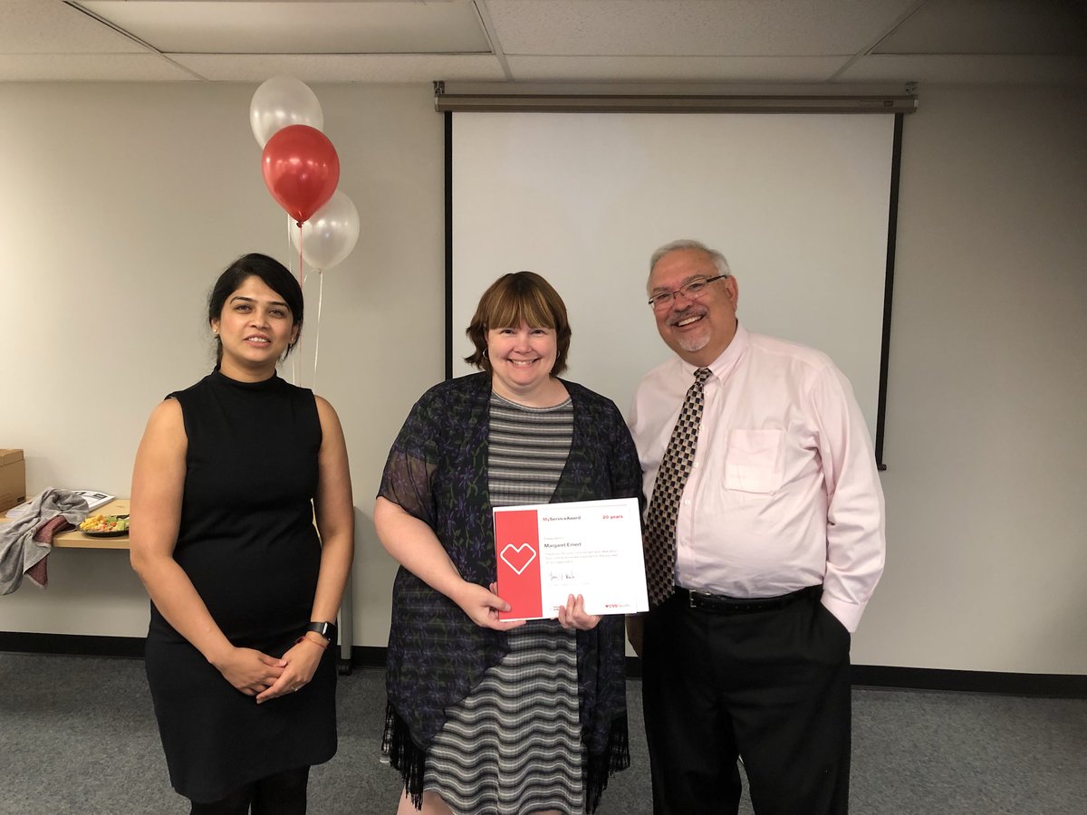 spruill_derrick's tweet photo. Celebrating 20 years with CVS Pharmacy! Margaret (Maggie) Emert, thank you for all your years of service! @TDepault @ChocolaBob @vaibhs1 https://t.co/gYfWUlNLQE
