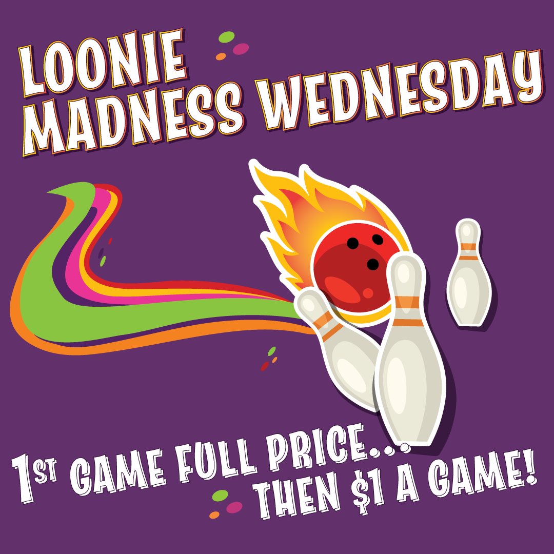 ZoneBowlingCoq's tweet photo. Loonie Madness Wednesdays are Insane! Full price first game, then a buck a game after that!  #ZoneBowlingCoquitlam https://t.co/1mjXmhErFW