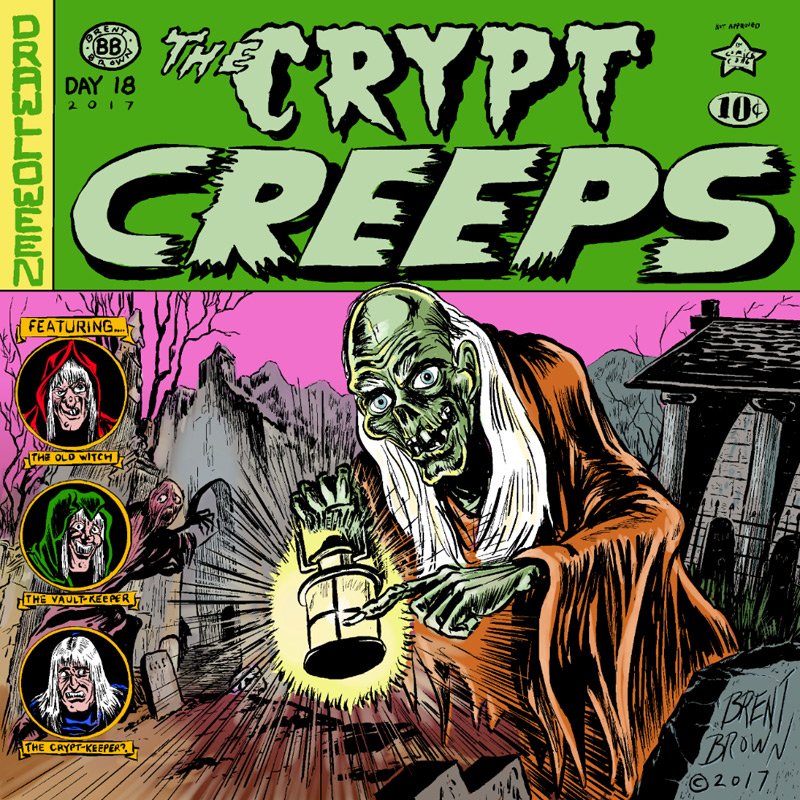 brebro's tweet photo. #drawlloween2017 day 18 #cryptcreeps HBO #CryptKeeper points out previous #ECComics version of himself and his cohorts from other EC horror. https://t.co/TYrWoFWXeY