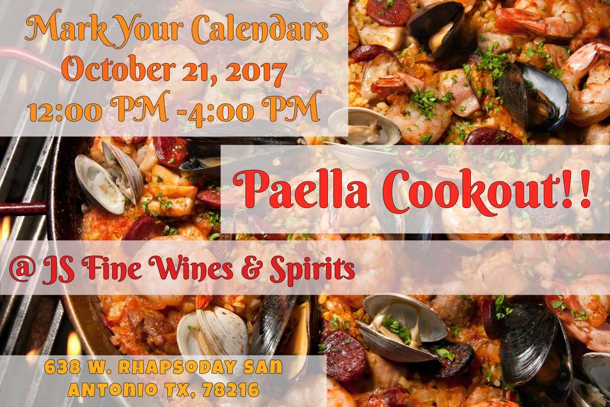 This Saturday 10/21/17 from 12PM-4PM 
Mark your calendars!!! 
Paella Cookout!! 
638 W. Rhapsody 
SA TX, 78216