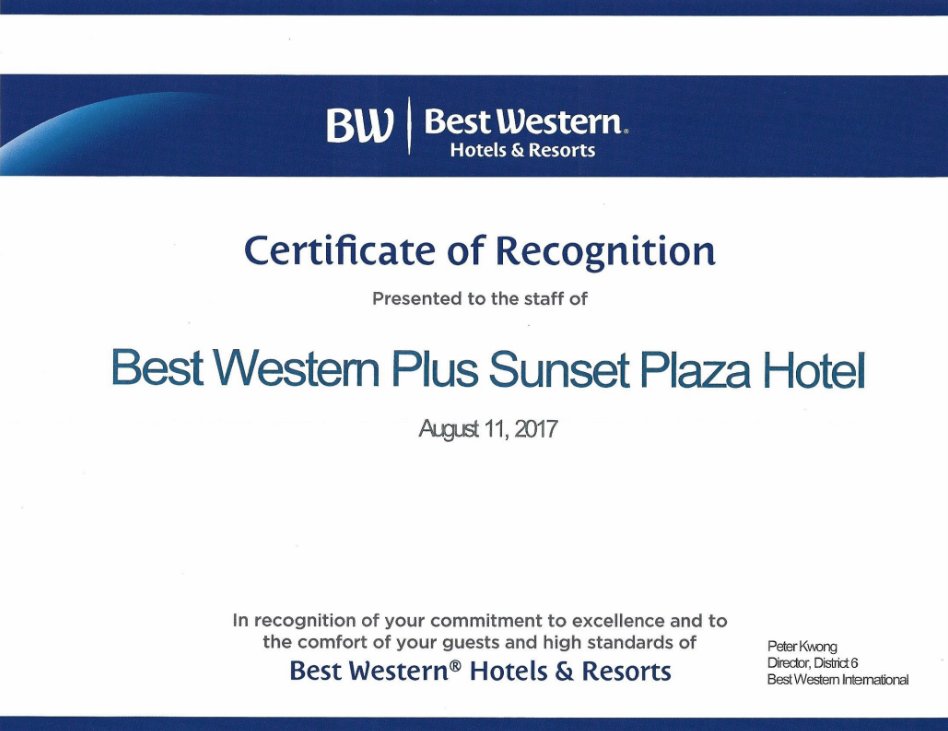 bwsunsetplaza's tweet photo. We've earned the Best Western Director's Award for superior achievement in Quality Assurance! Check it out! #travel #traveling #besthotel https://t.co/hoTSFYwB8x