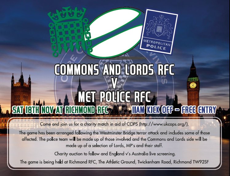 A very important game in the history of Parliamentary rugby will be taking place on 18 November 2017 <a href="/metpoliceuk/">Metropolitan Police</a> justgiving.com/fundraising/cl…
