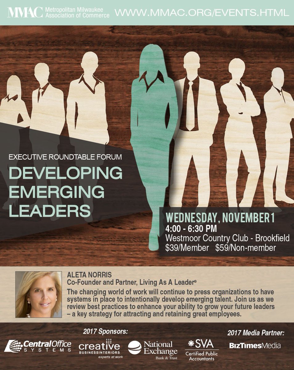 LivingAsALeader's tweet photo. Join @MMAC_Chamber as our co-founder, @AletaNorris presents: 5 strategies for grooming emerging leaders on 11/1 https://t.co/jTTpjfQK3k https://t.co/3AR1dIBAGO