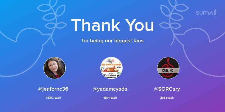 Our biggest fans this week: @jenfornc36, <a href="/yadamcyada/">KING A.H.A.B</a>, <a href="/SORCary/">CarySchoolofRock</a>. Thank you! via sumall.com/thankyou?utm_s…