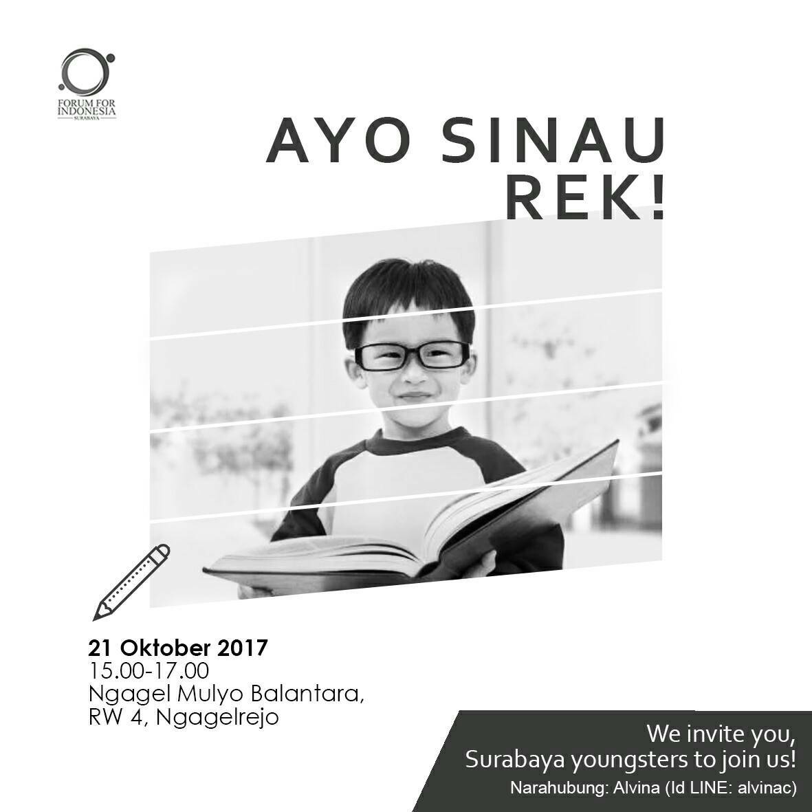 Ayo Sinau Rek !!

Program mengajar dan belajar FFI kembali hari tanggal 20 Oktober 2017!
Ikuti keseruan dan manfaat dalam berbagi ilmunya!!