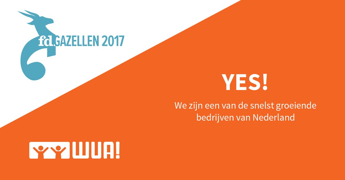 WUA's tweet photo. YES! Een fd.Gazelle Award voor WUA! We behoren tot de snelstgroeiende bedrijven van NL! Dank klanten, trots op team! https://t.co/uBR6lVgmXt https://t.co/6qgGww6emc