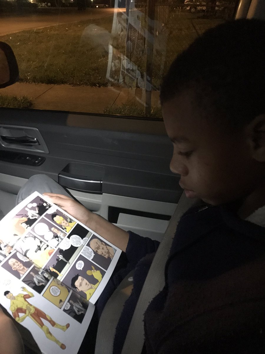 VantageInhouse's tweet photo. I'm so choked up over #Invincible #141, I made my youngest son start reading the series on the way to school this morning. #GreatIssue https://t.co/EJ5U1fEQLR