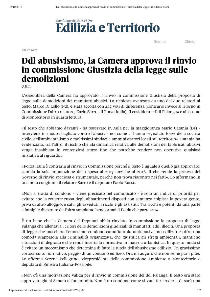 mario_catania's tweet photo. "Il #ddlFalanga interviene in modo sbagliato contro l'abusivismo": il mio intervento di ieri in Aula ripreso da @24Edilizia del @sole24ore https://t.co/wj06BVG8mA