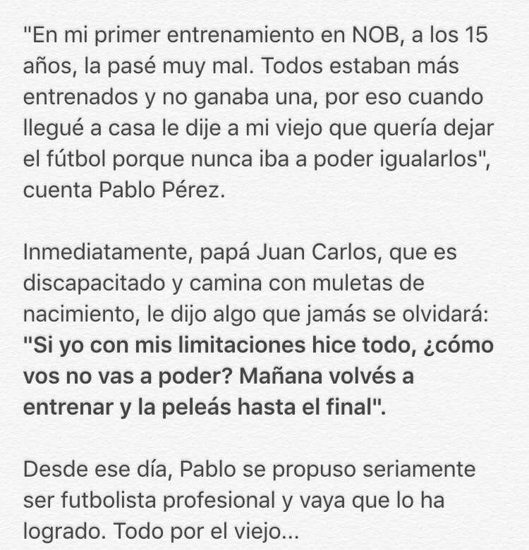 gastihirsch's tweet photo. El día que Pablo Pérez quiso dejar el fútbol y papá Juan Carlos, hoy en terapia intensiva, le dio una lección de vida... #FuerzaPablo 🙏 https://t.co/V4ViWFCKTE