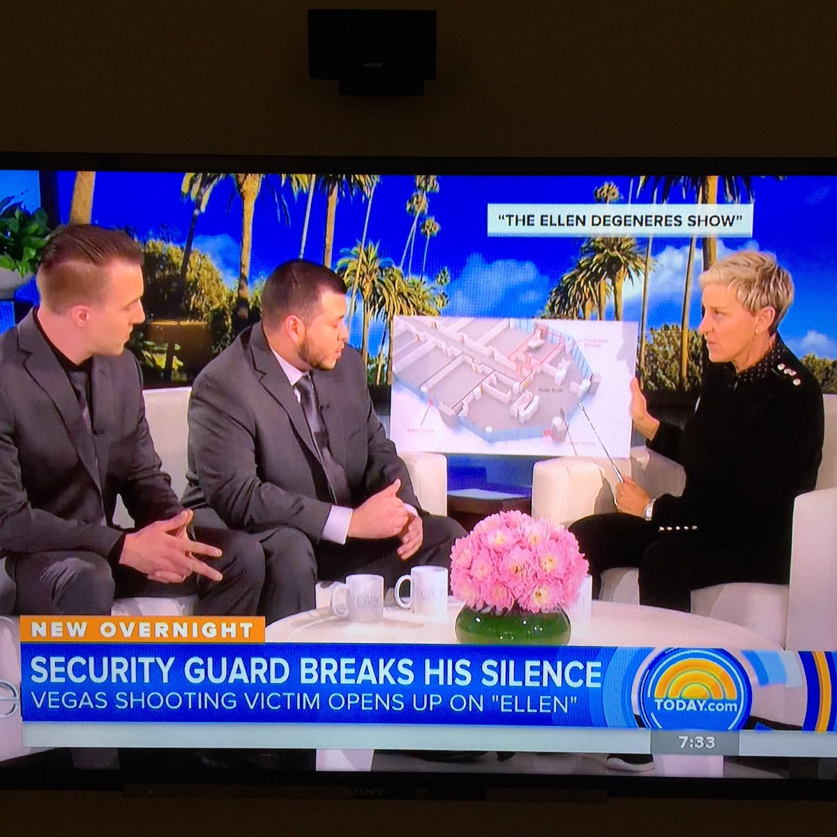 TacoSlinger's tweet photo. Hey @TuckerCarlson I know you’re not on social media, but mystery solved; I found the Vegas security guard!  He’s hiding on @TheEllenShow https://t.co/kiSjfbD5wH