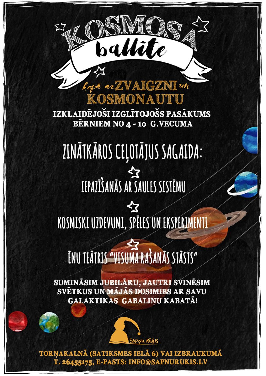 Ballites's tweet image. 🎉☄🌍🚀⭐☀🌕☄🌍🚀
Sapņu Rūķa namiņu ir sasnieguši kosmiski JAUNUMI!
Sākot ar novembra mēnesi mūsu scenāriju piedāvājumu papildinās "KOSMOSA ballīte"!
Tas būs izklaidējoši izglītojošs pasākums bērniem no 4-10 gadu vecumam.  Pasākuma vadītāji: Zvaigzne⭐ un Kosmonauts🚀