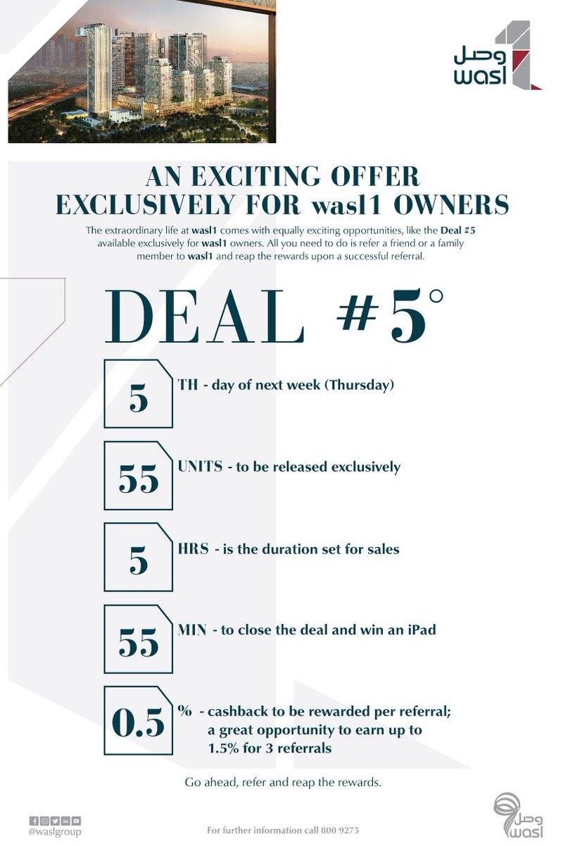 waslgroup's tweet photo. An exciting offer exclusively for #wasl1 owners.

For more information call 8009275 https://t.co/p9VUy5F1CL