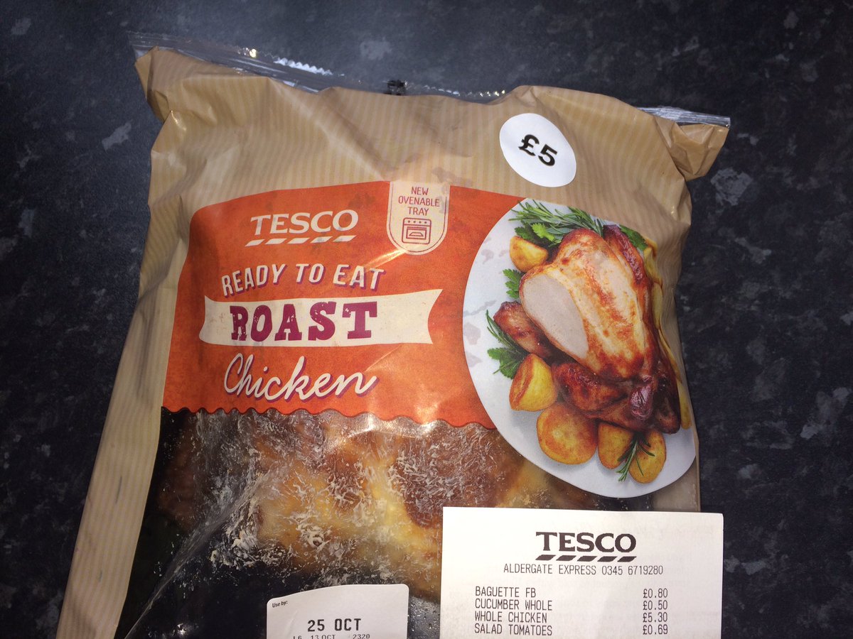 GeorgeILIEV's tweet photo. #ThankBrexit, UK #inflation is picking up. The £5 Tesco roast chicken is £5.30 today, up 6%! They didn't even have time to change the label. https://t.co/cFUKU9Ele9