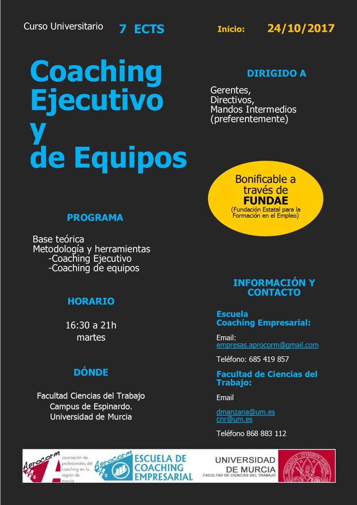 APROCORM's tweet photo. #CursoBonificable @Fundae_es #coachingEjecutivo #equipos @UMU #empresas #ejecutivos #liderazgo Inscripciones: https://t.co/dqrq2vBZvl https://t.co/3T9Gkrjuf2