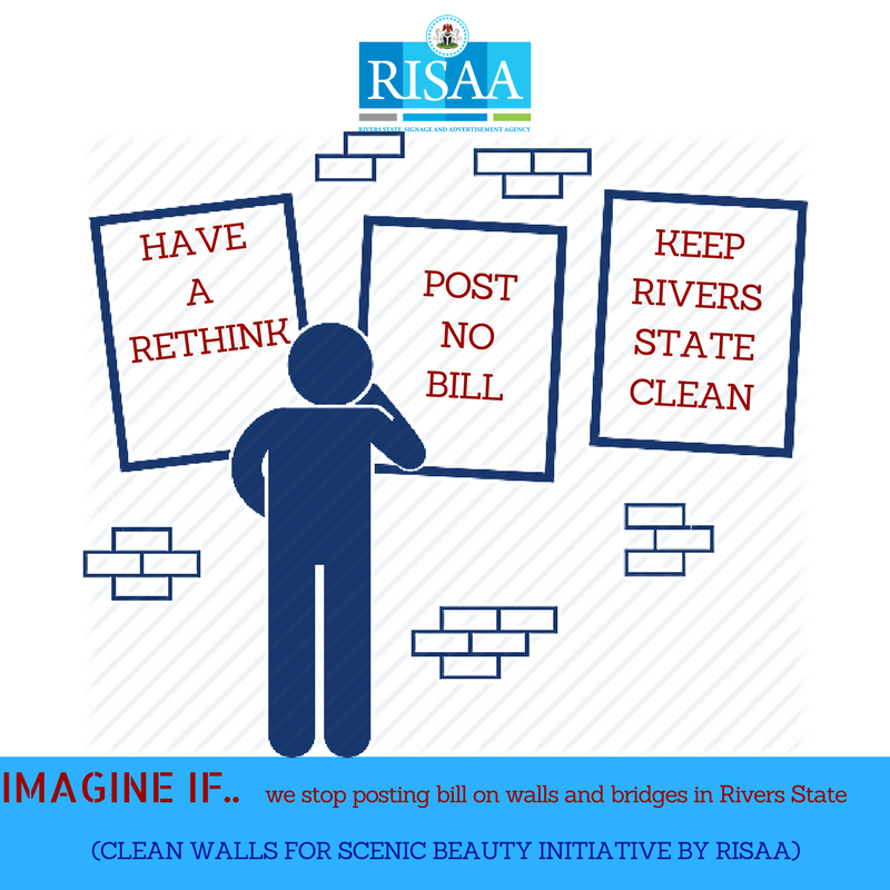 risaagov's tweet photo. IMAGINE IF.. we stop posting bill on walls and bridges in Rivers State.
#RISAA
#CleanWallsForScenicBeauty
#HaveARethink
#PostNoBill https://t.co/VYDjXkUtEA