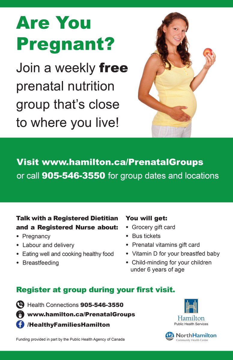 cityofhamilton's tweet photo. Are you pregnant &amp; want additional support? FREE prenatal nutrition programs available at 8 locations. More: https://t.co/uLseF9iT1U #HamOnt https://t.co/cjKhlZJLK2