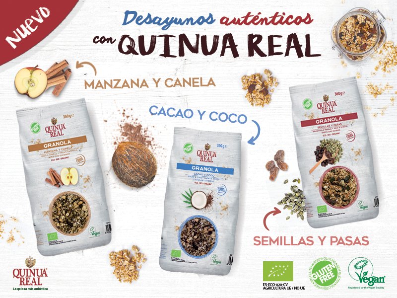 Qbio_bio's tweet photo. ¿Buscas comenzar el día con la proteína de la #quinoa más auténtica? Prueba las granolas de @QuinuaReal https://t.co/wEQwdwkabj #singluten https://t.co/B2w7ljP6DY