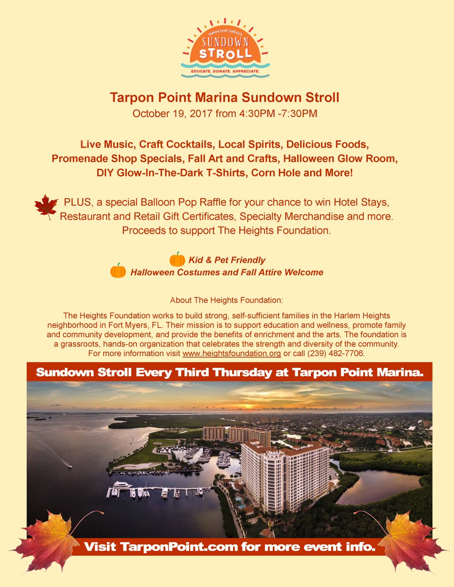 heightscntr's tweet photo. #sunset #stroll @WestinCapeCoral #raffle #food #fun benefiting The Heights Foundation  #thursday  #tarponpoint #capecoral https://t.co/Mei1A5fYml