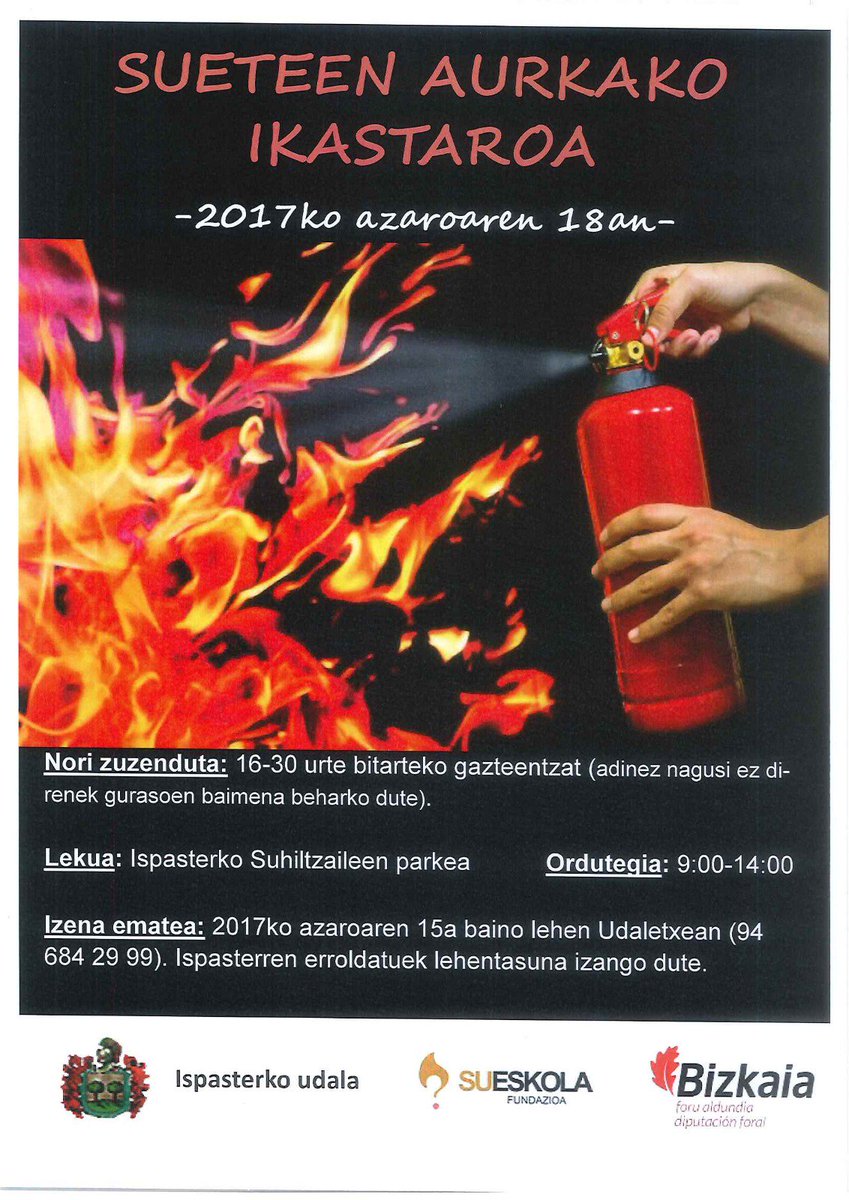 GarbineIspaster's tweet photo. 16-30 urteko  #Ispasterko# gazteentzako suteen aurkako ikastaroa. ANIMATU ETA PARTE HARTU. https://t.co/tQulB85VWa