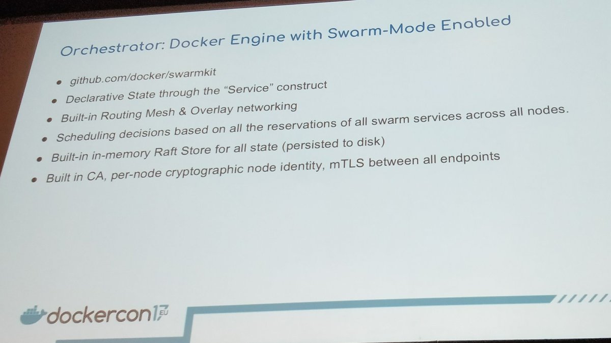 jpetazzo's tweet photo. Docker Swarm Mode vs Kubernetes: tech level overview to understand key architecture differences. #DockerCon https://t.co/ygbBUbproQ