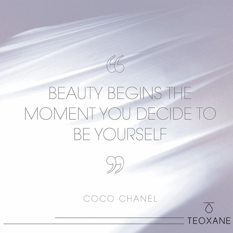 TeoxaneLebanon's tweet photo. “Beauty begins the moment you decide to be yourself” 
 Coco Chanel
#Beautytips #Inspiration #CocoChanel #Beauty #SkinCare #Luxury https://t.co/FUhEFGL0Dg