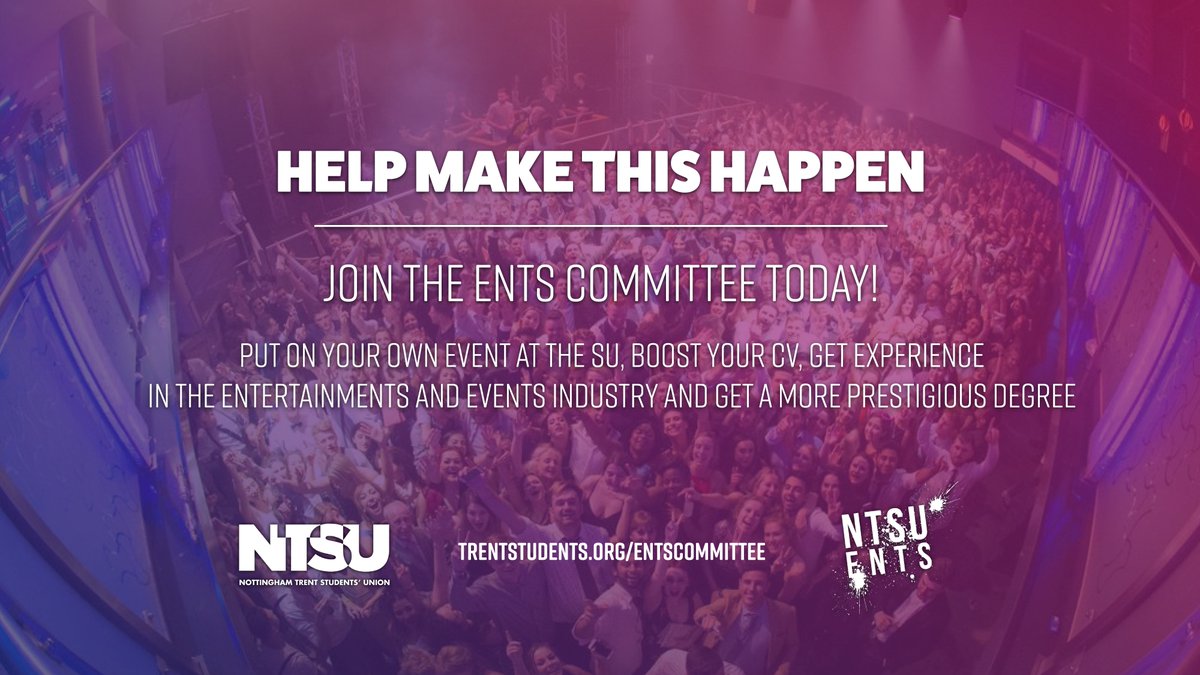 Put on your own events, strengthen your CV, improve Ents and much more...

Applications close Friday

APPLY: trentstudents.org/entscommittee