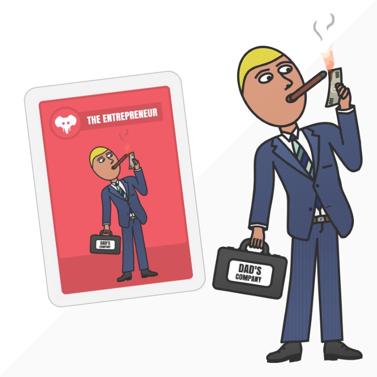 LibsvsConsUS's tweet photo. The Entrepreneur, or at least he sure thinks so. Our next playable character on the Cons side. #kickstarter #cardgame #entrepreneur https://t.co/S89KNqnYJR