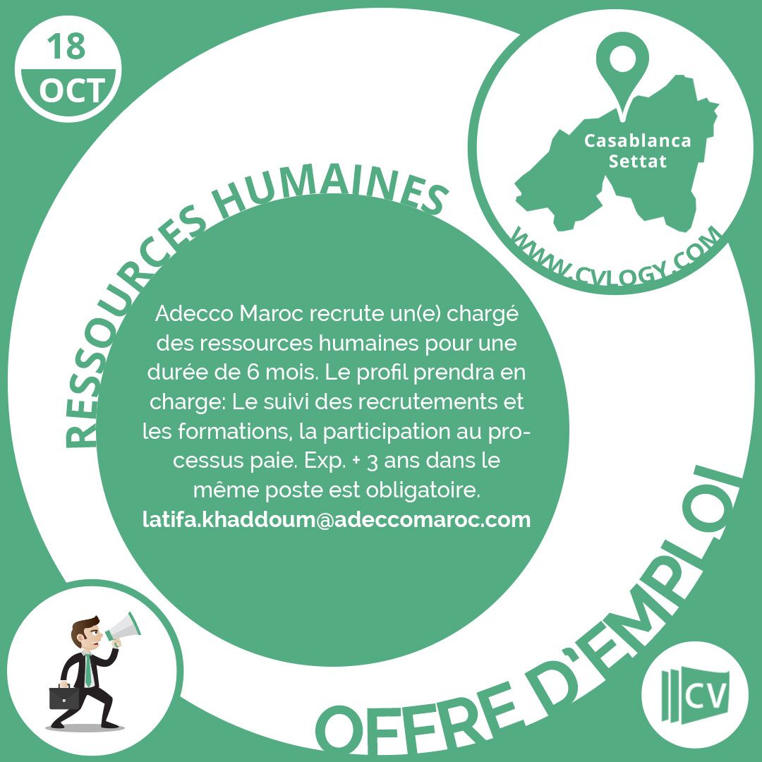 CvLogy's tweet photo. #Adecco #Maroc #recrutement #chargé #RH #GRH #RRH #suivi #formations #paie #Casablanca #Intérim
#DesignCV ici: https://t.co/jdOuk7tNof https://t.co/1ZpNdJqTz3