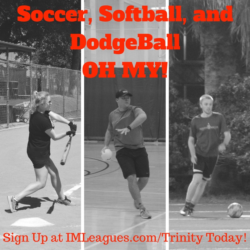 TU_Recreation's tweet photo. Intramural Soccer, Softball and Dodgeball Team Registration ends at NOON TODAY!!! #TrinityIMs #TrinityRec #Play4Bays #ItsAllAboutTheShirt https://t.co/O08AmFFEOL