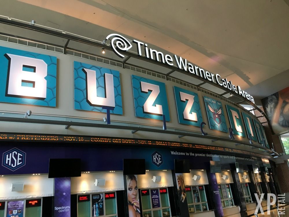 XPRetail's tweet photo. And just like that--basketball is back! Best of luck to our Charlotte @hornets as they take on the @DetroitPistons on the road!#arenasignage https://t.co/3jnRz4MZJq