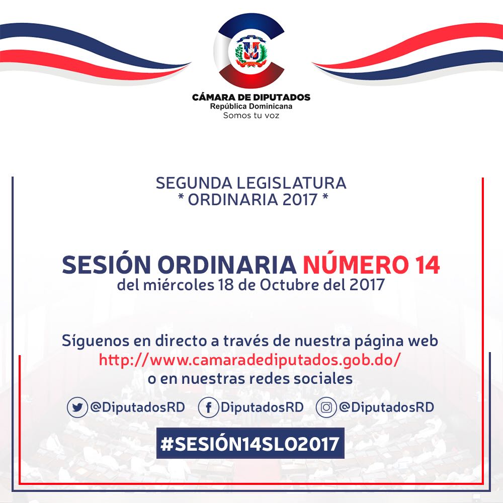 DiputadosRD's tweet photo. En breve inicia la #Sesión14SLO2017 de este miércoles 18 de octubre, Segunda Legislatura Ordinaria 2017, #SLO2017 https://t.co/rSqgulh7UU