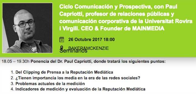 paulcapriotti's tweet photo. "MEDICIÓN DE REPUTACIÓN MEDIÁTICA"
Coloquio en @Dircomcat
Barcelona, 28/10
¿Medición táctica o estratégica?
#MeasureDifferent @DircomSpain https://t.co/7sCcDrHx4N