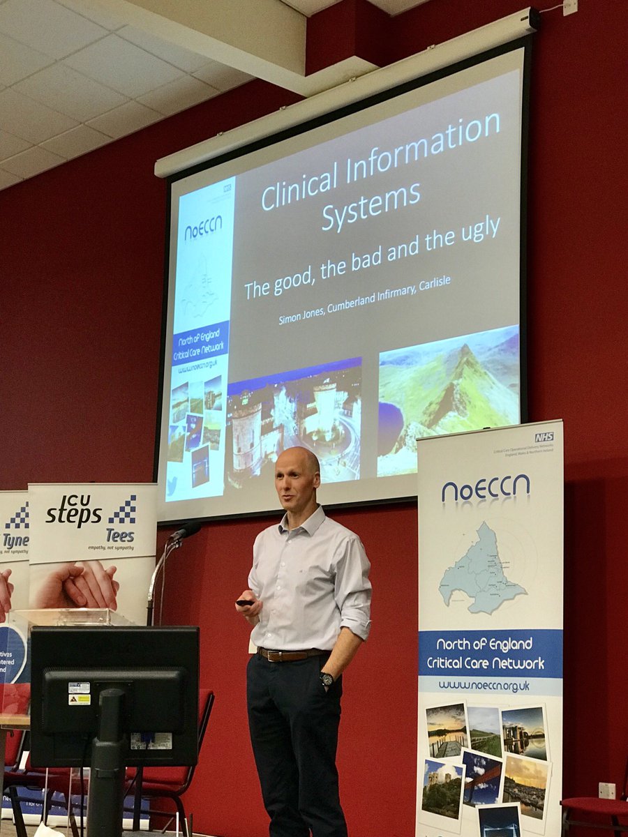 NoECCN's tweet photo. #noeccn2017 Dr Simon Jones @NorthCumbriaNHS on the benefits of clinical information systems in the ITU https://t.co/AY719DazMI