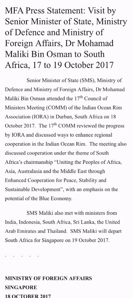 MFAsg's tweet image. Read more about SMS Dr Maliki Osman's visit to #IORA2017 in South Africa at mfa.gov.sg/content/mfa/me…