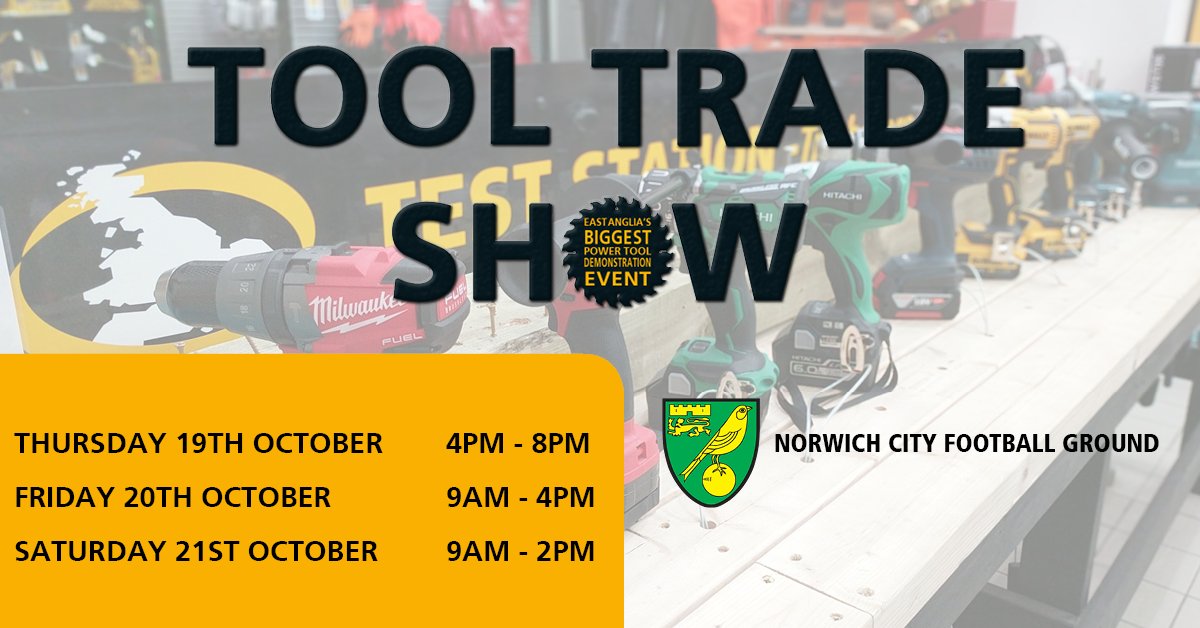 AngliaTools's tweet photo. #Norwich Trade Show, East Anglia's biggest #PowerTool demonstration event, get directions here! >> https://t.co/gZnpGgxAOj #ATCToolShow https://t.co/0IoHXQPlzQ