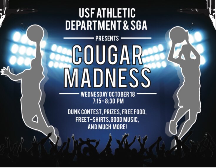 USF Men’s Basketball (@usf_mbkb) on Twitter photo Come out tonight for some food, prizes, and to also support <a href="/LadyCougBball/">USF Women's Basketball</a> & @USFCougarBball! Come out tonight for some food, prizes, and to also support <a href="/LadyCougBball/">USF Women's Basketball</a> & @USFCougarBball!