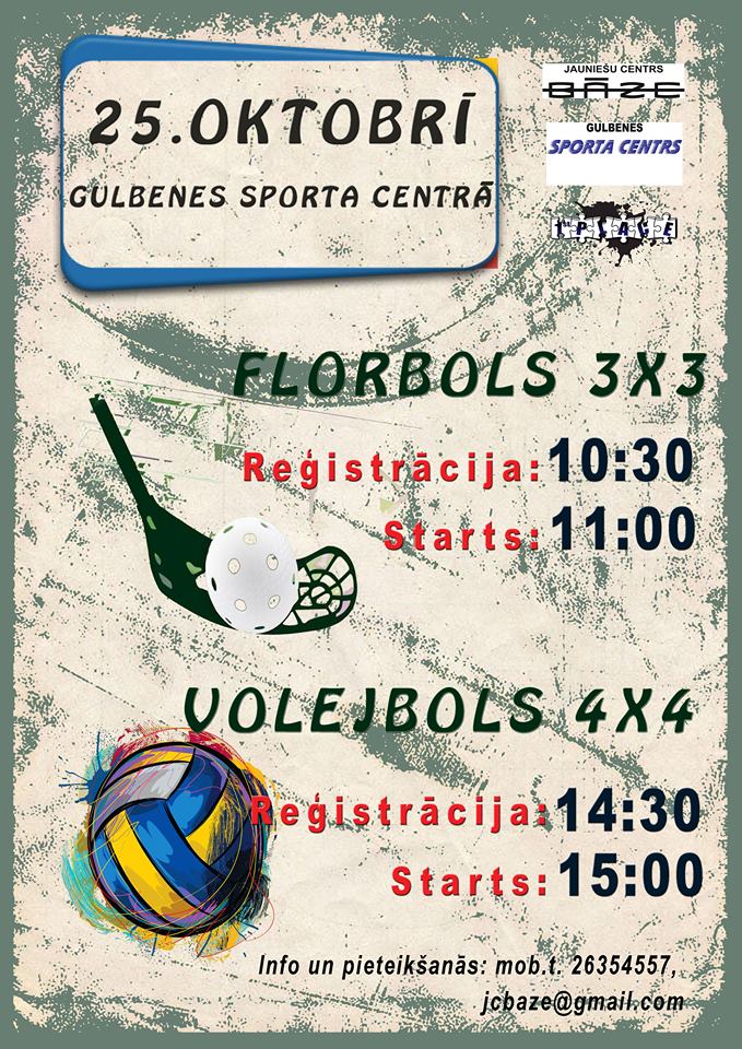 Rudens brīvlaikā florbola un volejbola turnīri 25.oktobrī Gulbenes sporta centrā