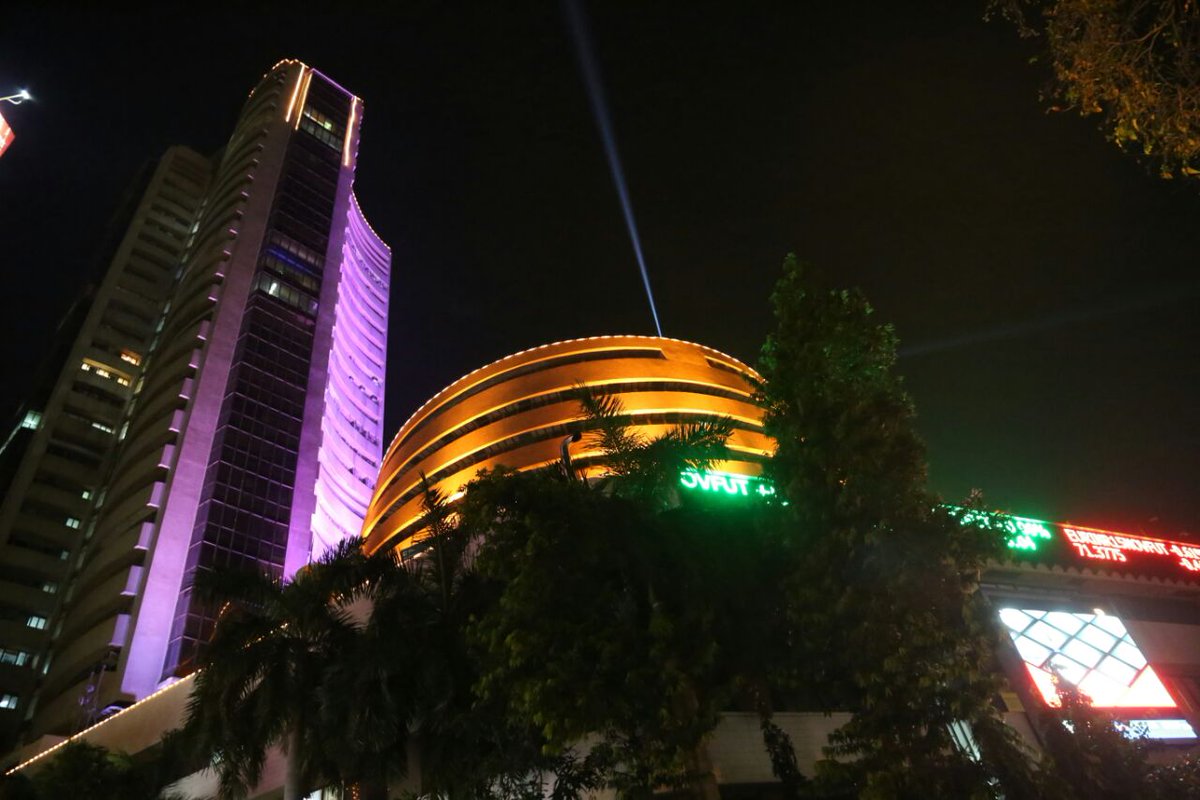 BSEIndia's tweet photo. BSE Building Illuminated for #DiwaliMuhuratTrading 
Tag us and let us know if you are coming for #DiwaliMuhuratTrading at BSE https://t.co/zTBCvA4lTS