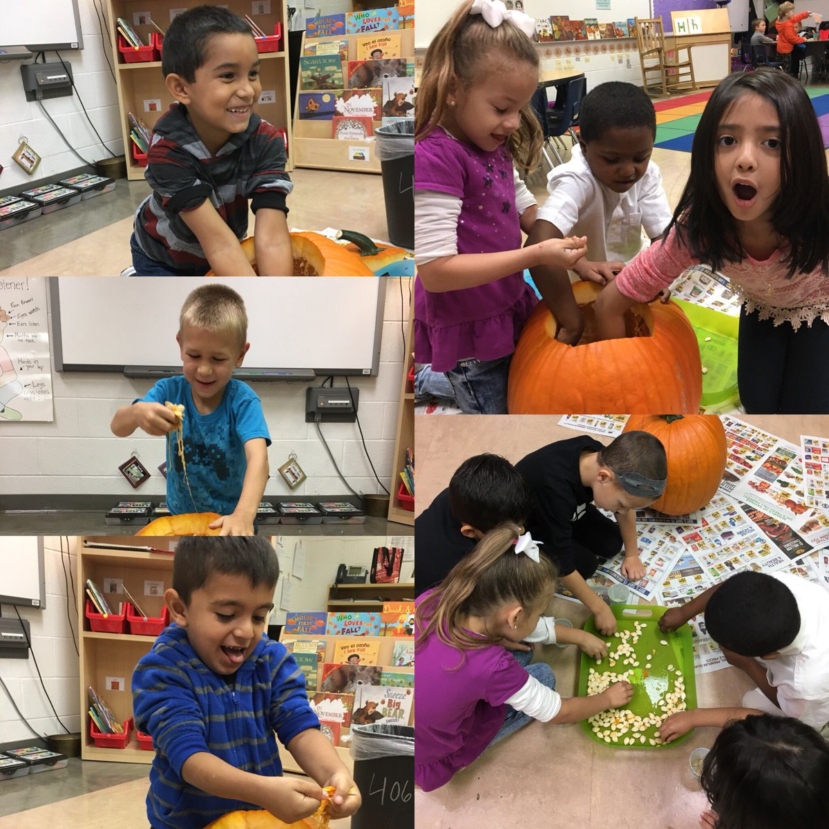 NH_Kindergarten's tweet photo. Getting messy on early release day! The faces say it all! #pumpkininvestigation #nhetweets https://t.co/zPshOrsk6s