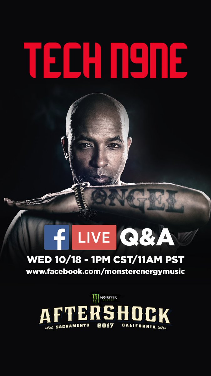 StrangeMusicInc's tweet photo. 30 MINUTES until @TechN9ne goes live on @MonsterMusic @facebook for a Q&amp;A about the upcoming @AFTERSHOCKSAC !! 

👇👇👇
https://t.co/Ur74qeWA2p https://t.co/TzcyVbdcVl