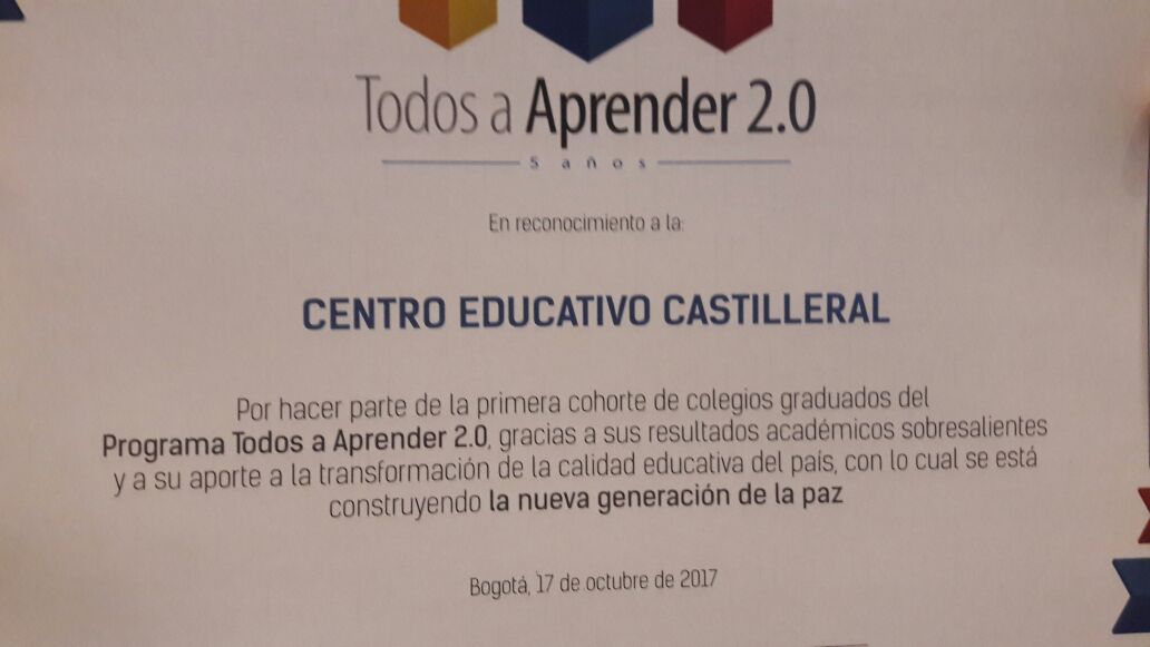 SEMLORICA1's tweet photo. Felicitaciones al CE Castilleral graduado entre 86 colegios a nivel Nal por
#ResultadosAcademicosSobresaliente en programa @PTA_Colombia https://t.co/QTgfdeoABy