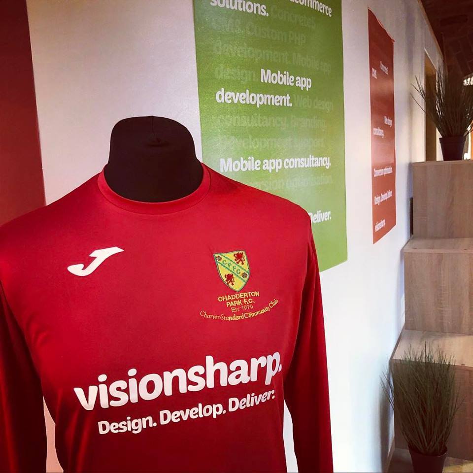 VisionSharp's tweet image. Proud to sponsor Chadderton Park FC open age team. It&apos;s great to support a local team. Check it out on a mannequin in the office!