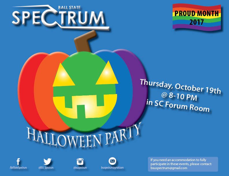 BSU_Spectrum's tweet photo. Hi friends! Tomorrow is Spectrum's Halloween Party at 8 pm in the SC Forum Room! We'll have games, crafts, a costume contest &amp; fall snacks! https://t.co/Q7N4uBu4DQ