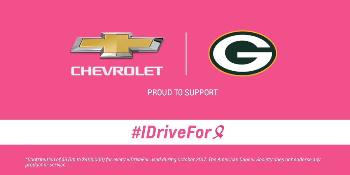 packers's tweet photo. Help our friends at Chevy tackle breast cancer.

RT using #IDriveFor &amp; @chevrolet will contribute $5 to @AmericanCancer. https://t.co/5S4kIg8jqp